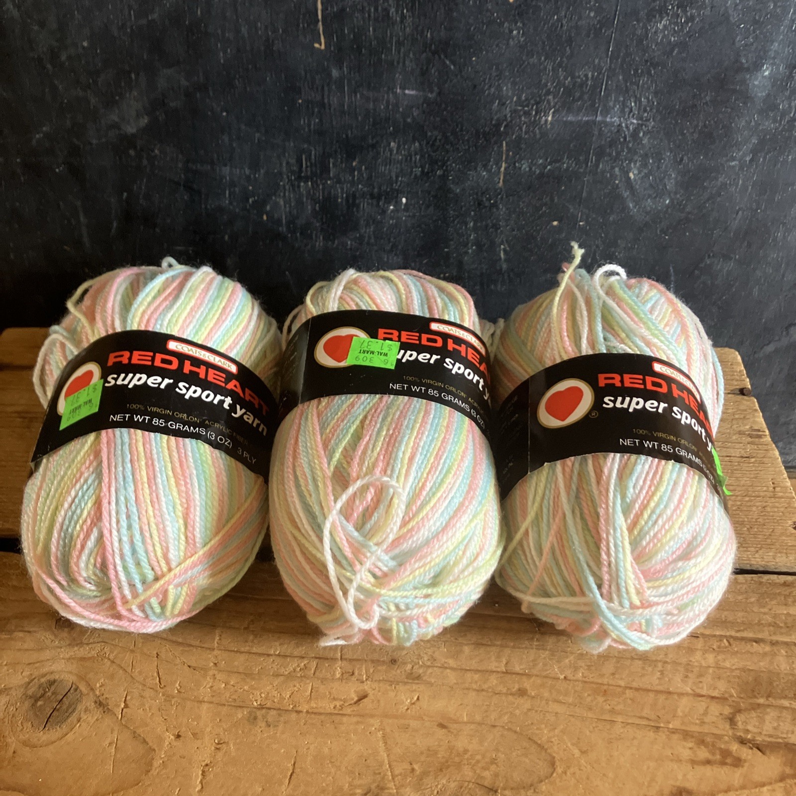 3X VTG Red Heart Super Sport 3-ply Yarn 930 Lullaby 589 4191 Pastel Rainbow 3oz