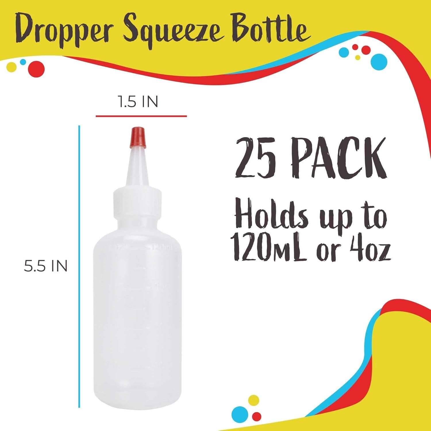 25 Plastic Boston Round Squeeze Bottles, 4oz Dropper with Yorker Red Tip Caps