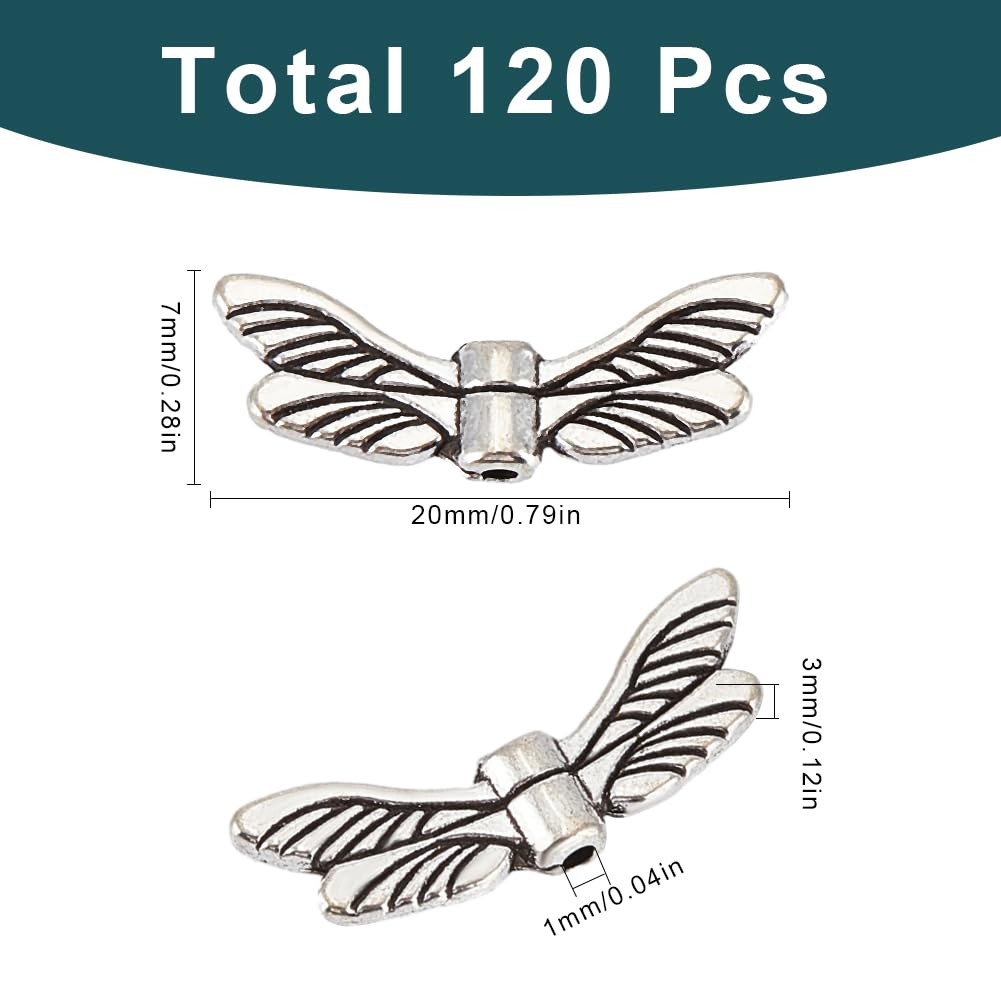 SUNNYCLUE 1 Box 120Pcs Dragonfly Wing Beads Bulk Silver Bead