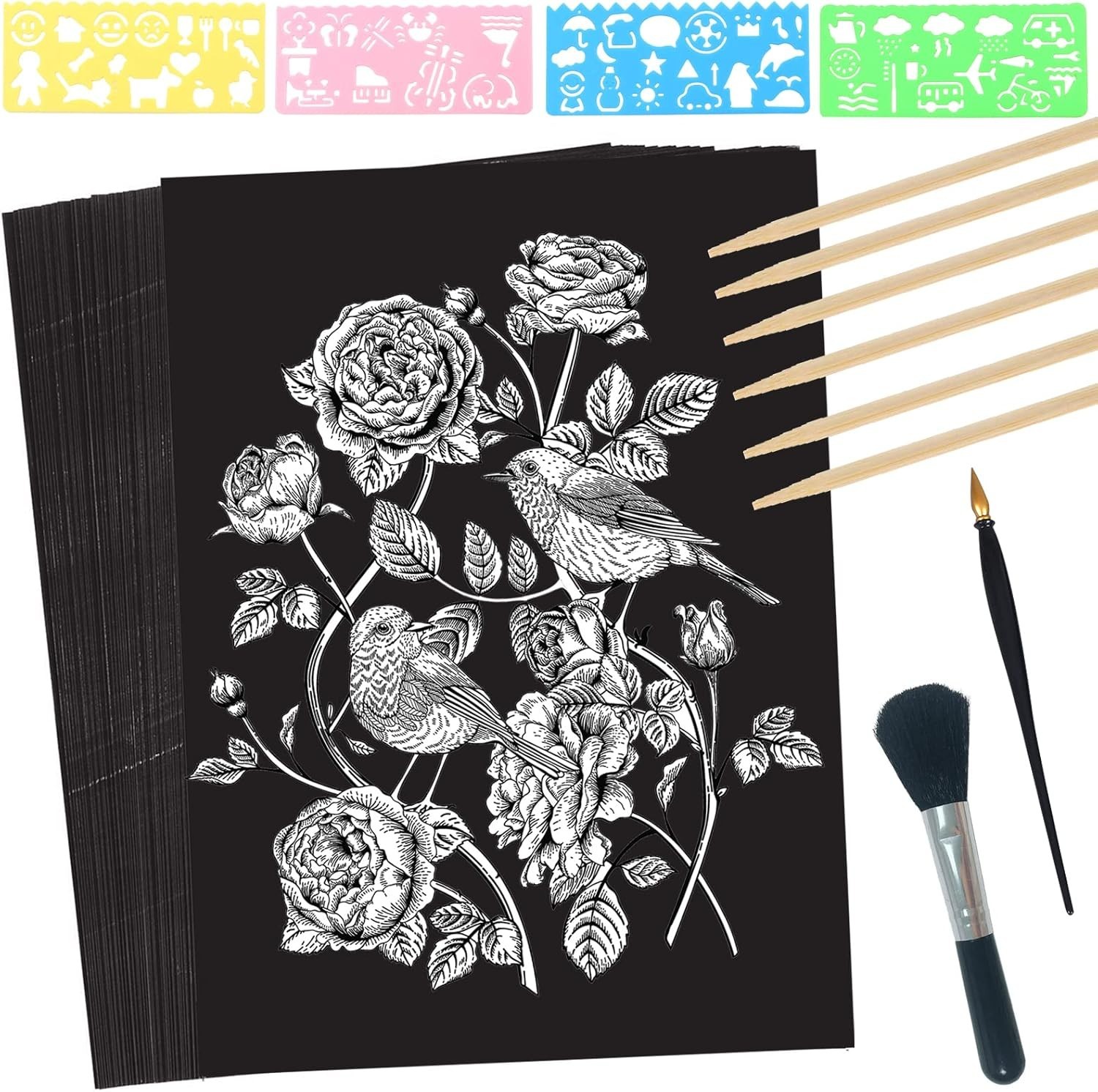 Scratch Paper Art Set 50 Sheets 8x11in Black Coated Scratchboard Large Scratc…