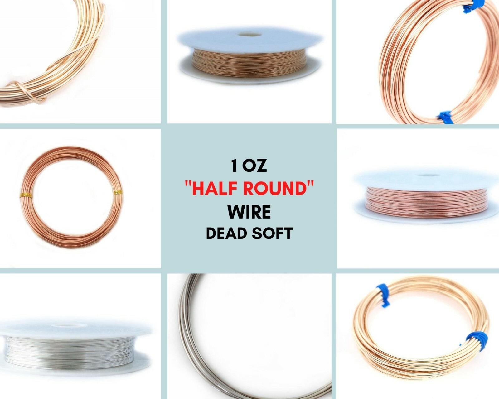 1oz “Half Round” wire Dead Soft Jewelry Sterling Silver Gold Filled Copper Brass