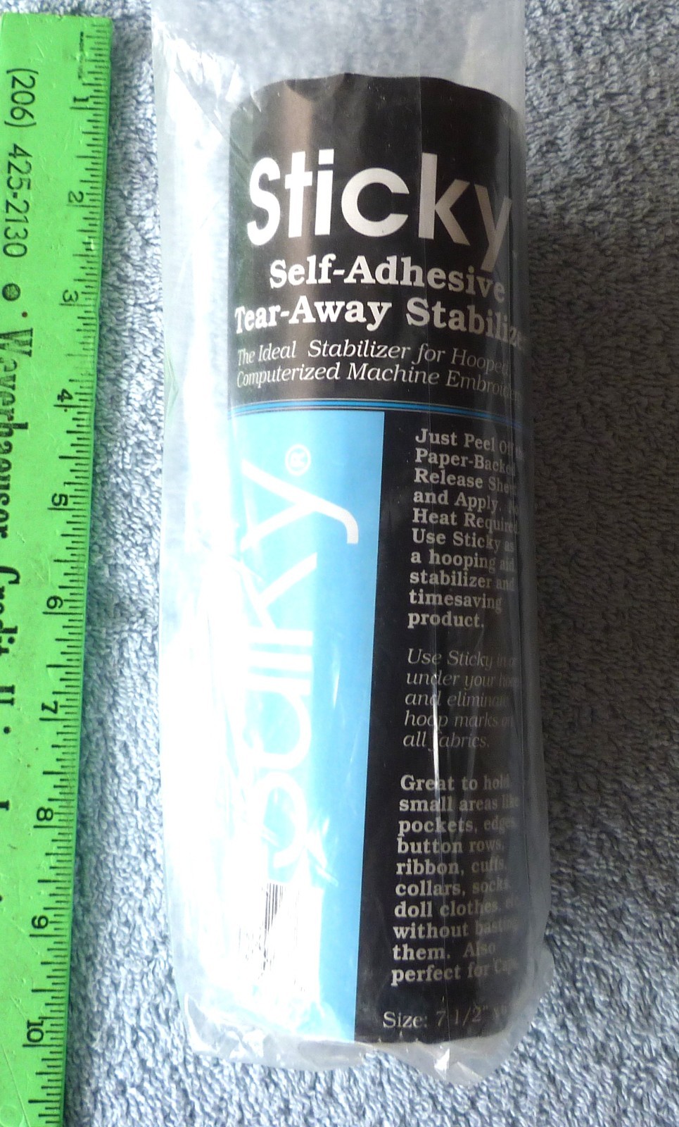 SULKY Fabric Stabilizer, Self-Adhesive-Tear Away, White 7.5″ x 14′ roll