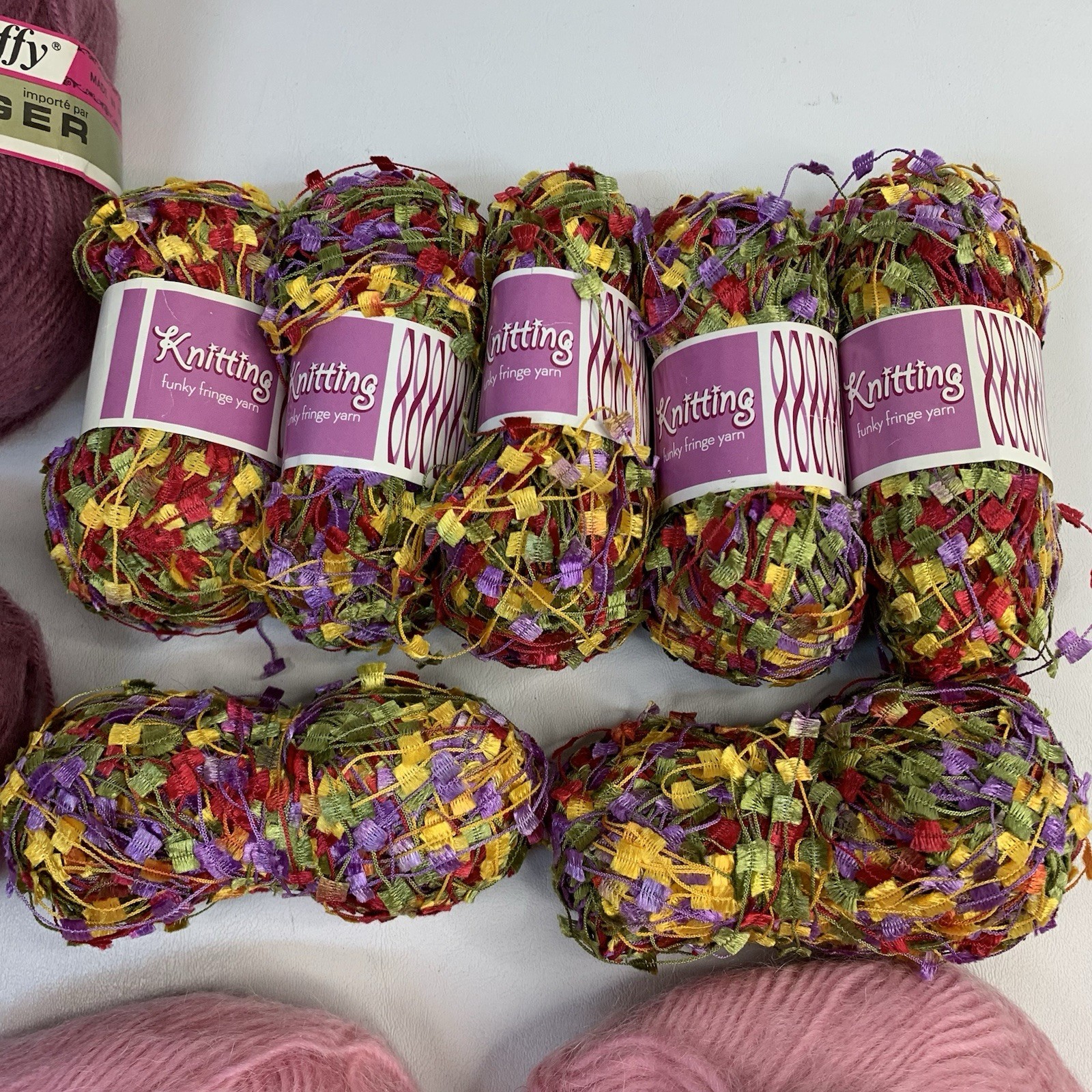 Lot of 19 Skeins Yarn Unger Nomotta DGI Pink Dark Rose Funky Fringe Multicolor
