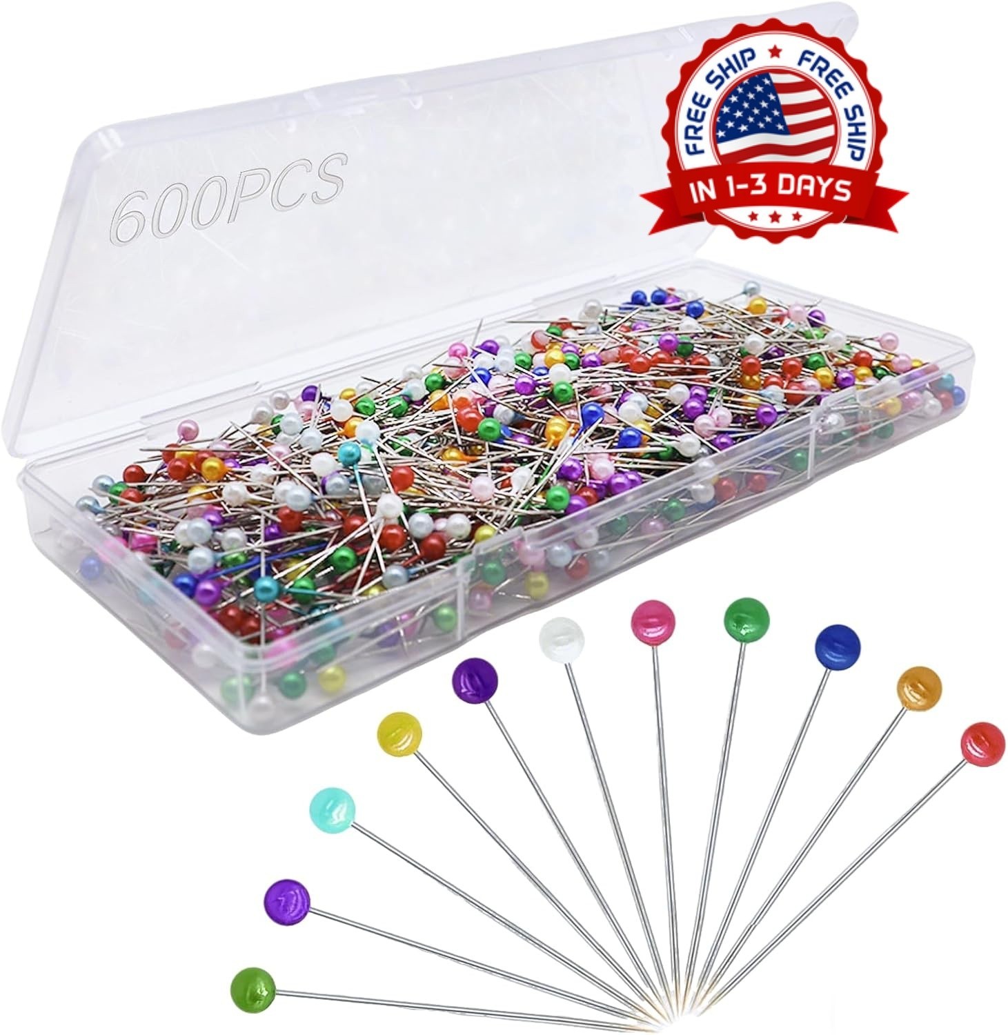 600PCS Sewing Pins Straight Pin for Fabric Pearlized Ball Head Quilting Pins