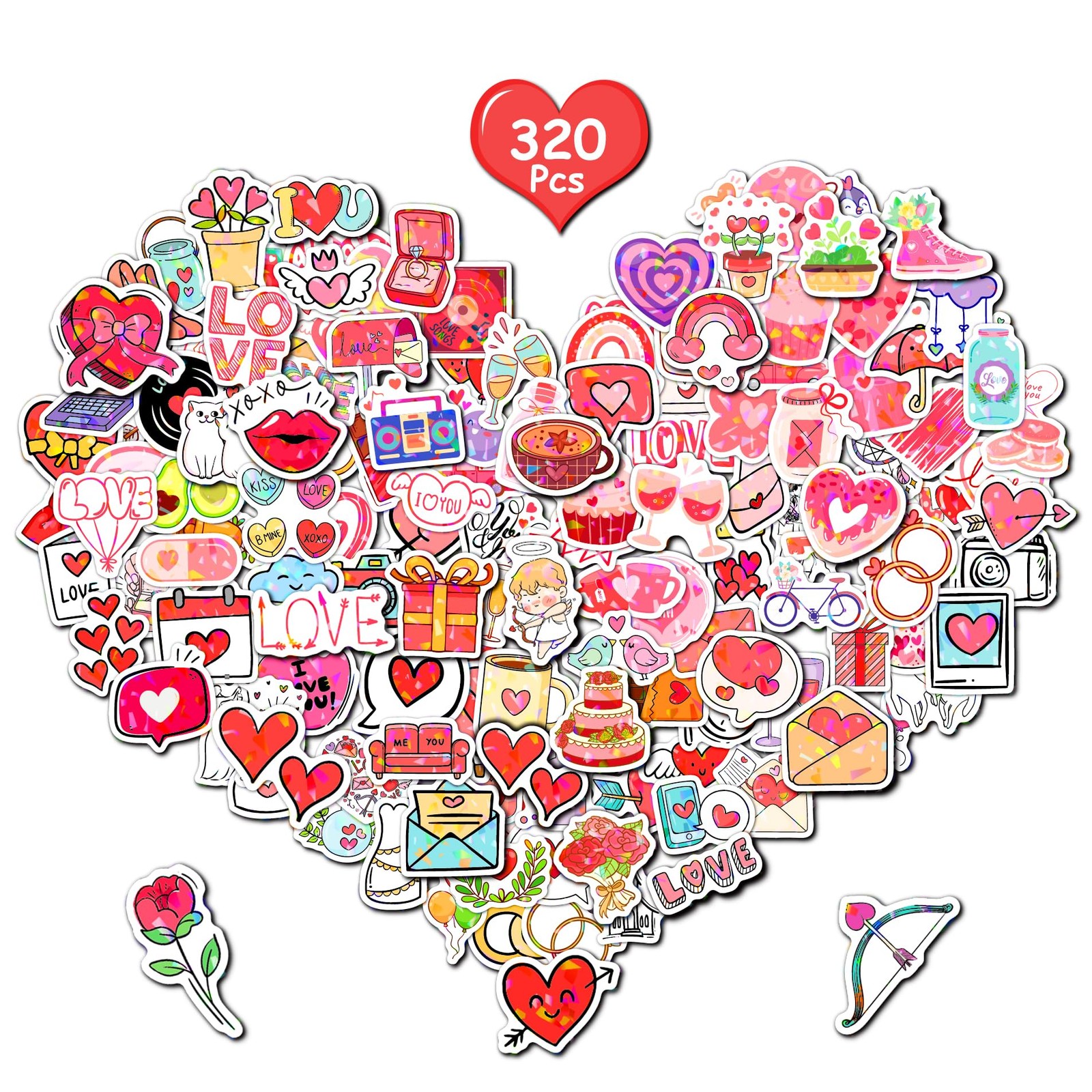Valentine’s Day Gift Stickers 16 Sheets Shiny Colorful for Gift Wrap Decor Art