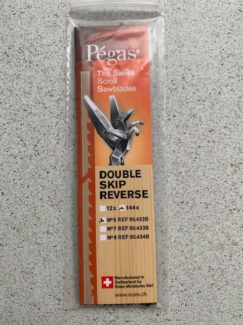 Pegas Double Skip Reverse Scroll Saw Blades Size 5 TPI 12/8r, (1 gross)