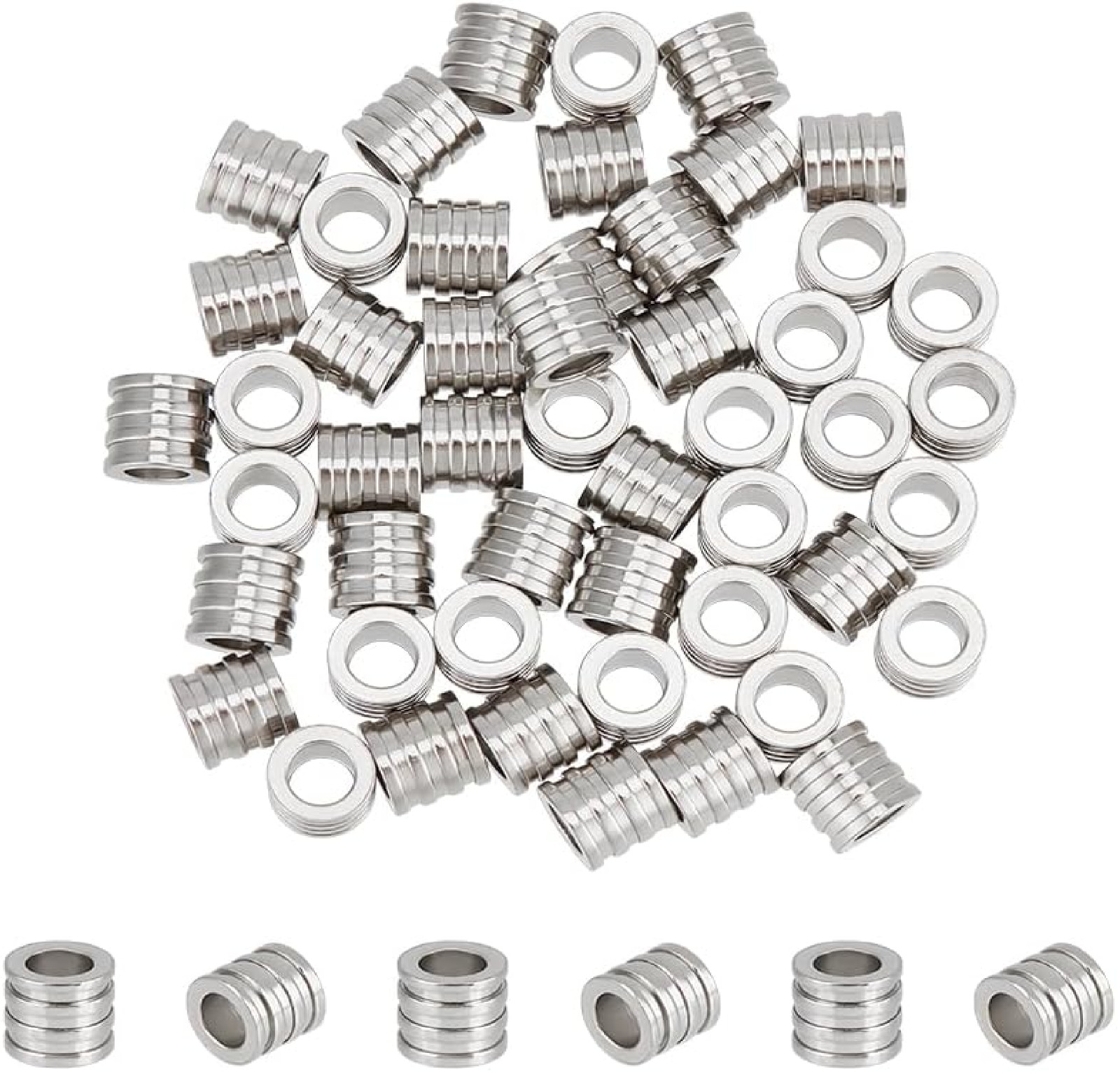 UNICRAFTALE 50pcs Paracord Bead Lanyard Beads Stainless Steel Spacer Beads Groov