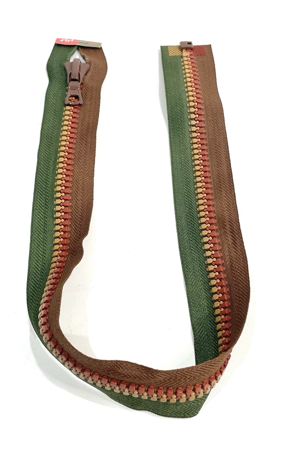 New Vtg RiRi Chunky Zipper 22” Separating Tango Plastic Brown Tan Teeth Elements