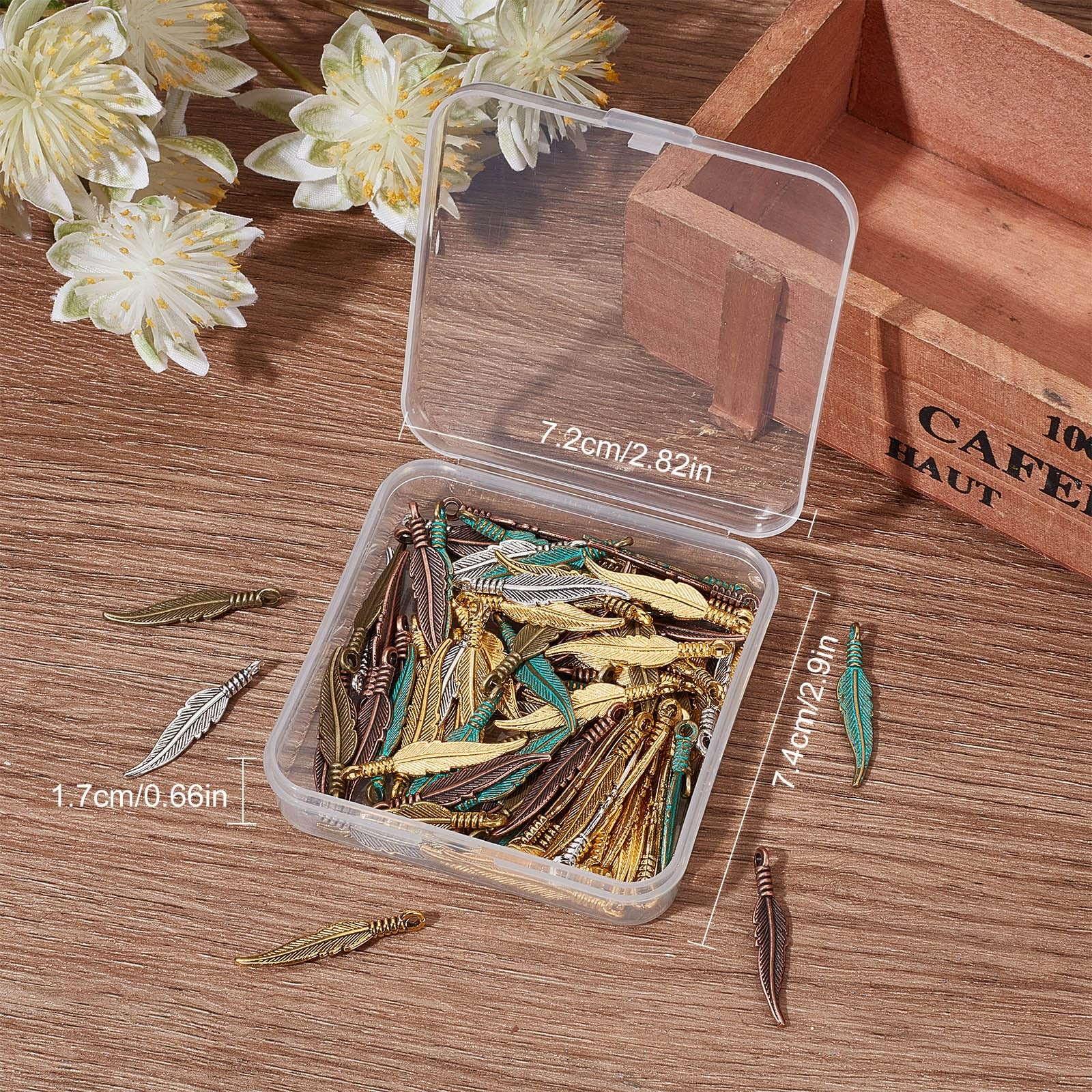 SUNNYCLUE 1 Box 120Pcs Feather Charms Bulk Bohemian Style Small Multicolor