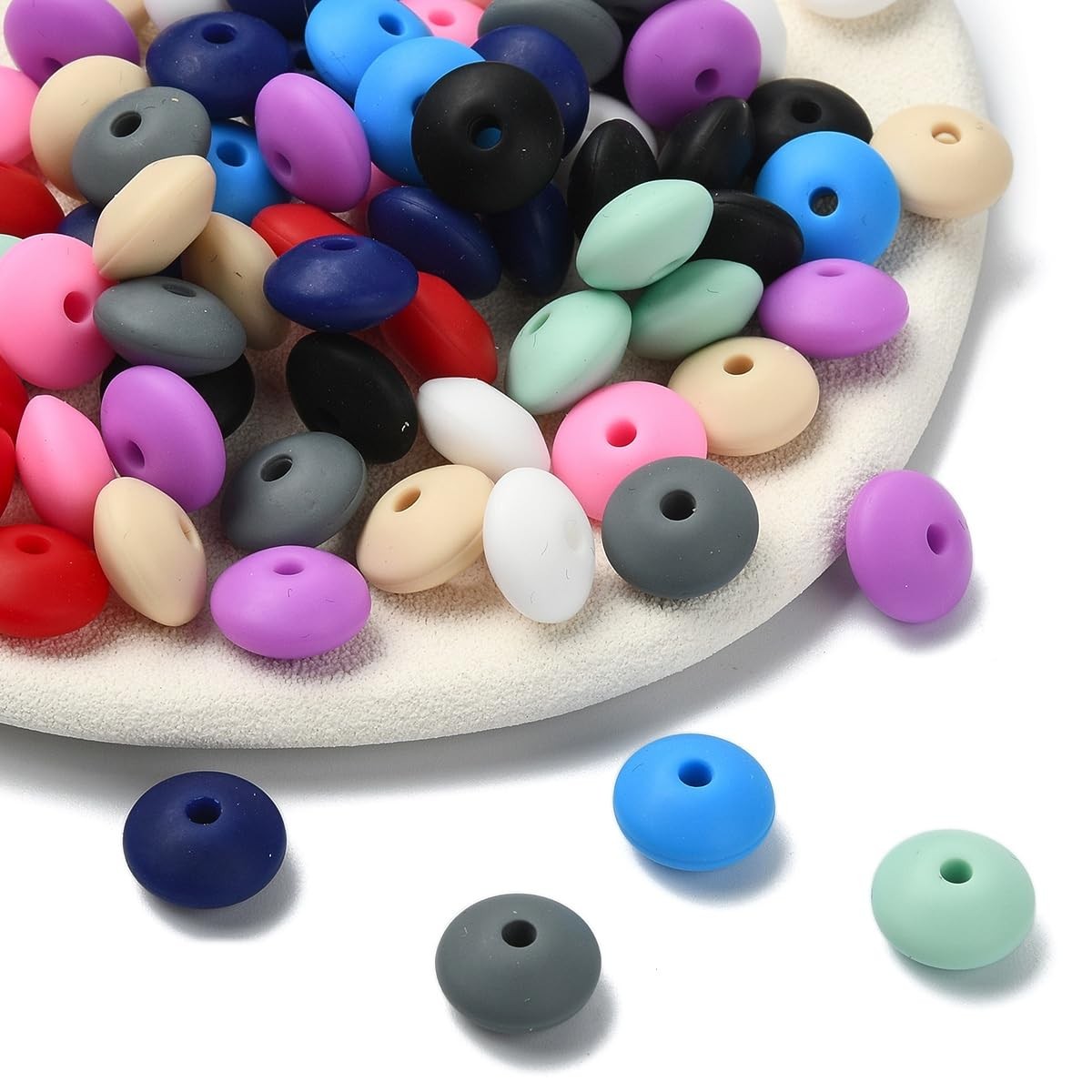 Echoed Elegance 100Pcs 12mm Silicone Lentil Spacer Beads, Mixed Colors Abacus…