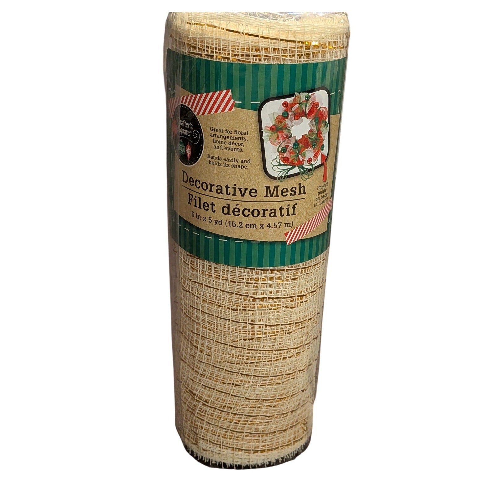 Crafter’s Square Decorative Mesh Cream Gold Metallic 6 inch x 5 yard Roll DIY
