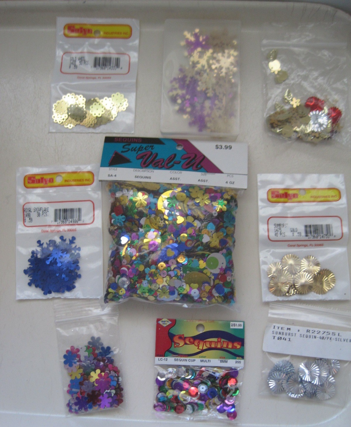 Vintage Lot of Sequins Snowflake Sunburst Wheel Assorted Shapes Colors Pack