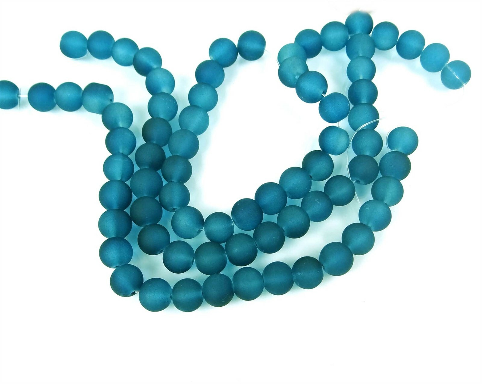 25 Frosted Sea Glass Round / Rocaille Beads Matte – Marine / Azure Blue 8mm