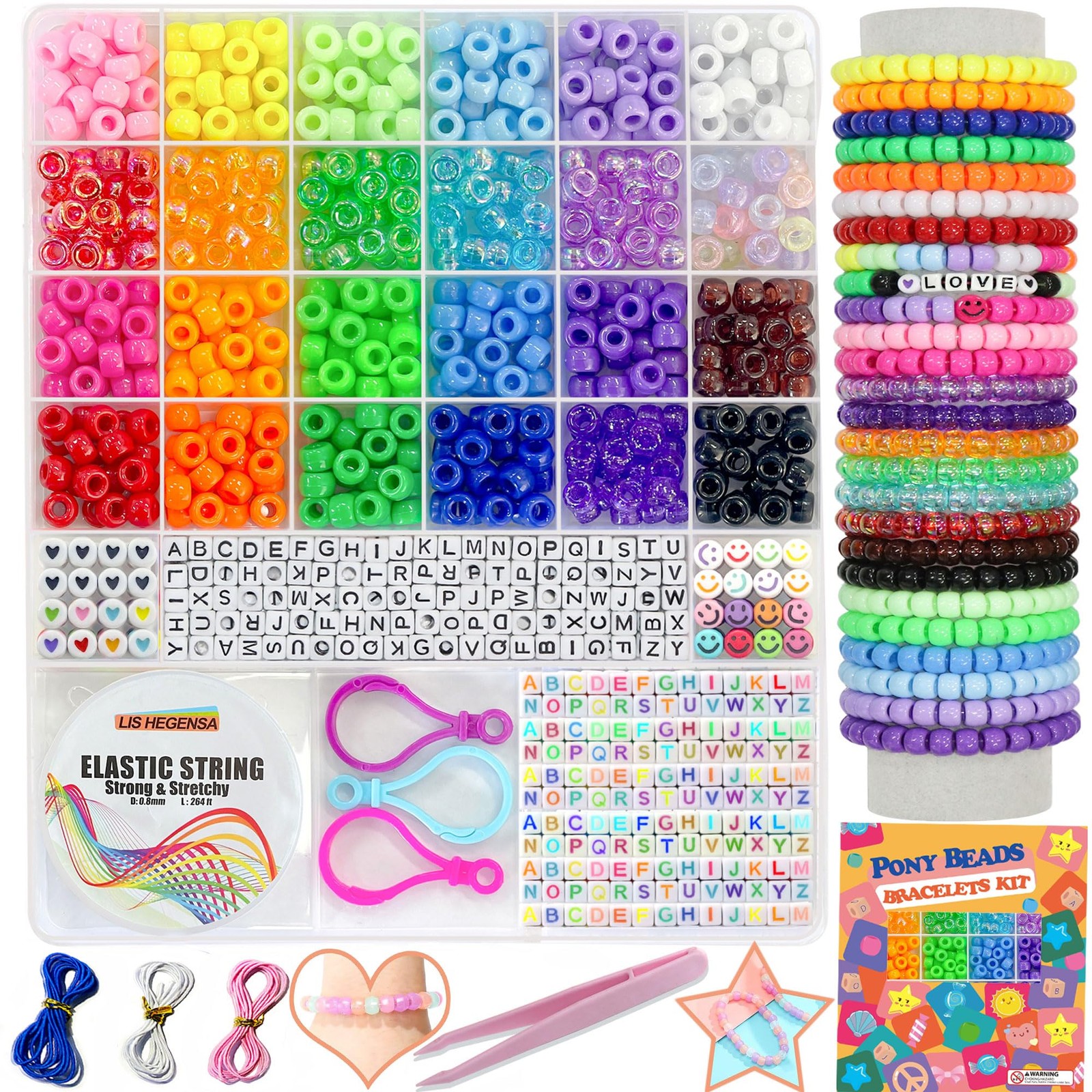Pony Beads Bulk,Kandi Beads for Necklace Jewelry Making Hair Braiding,Bracele…