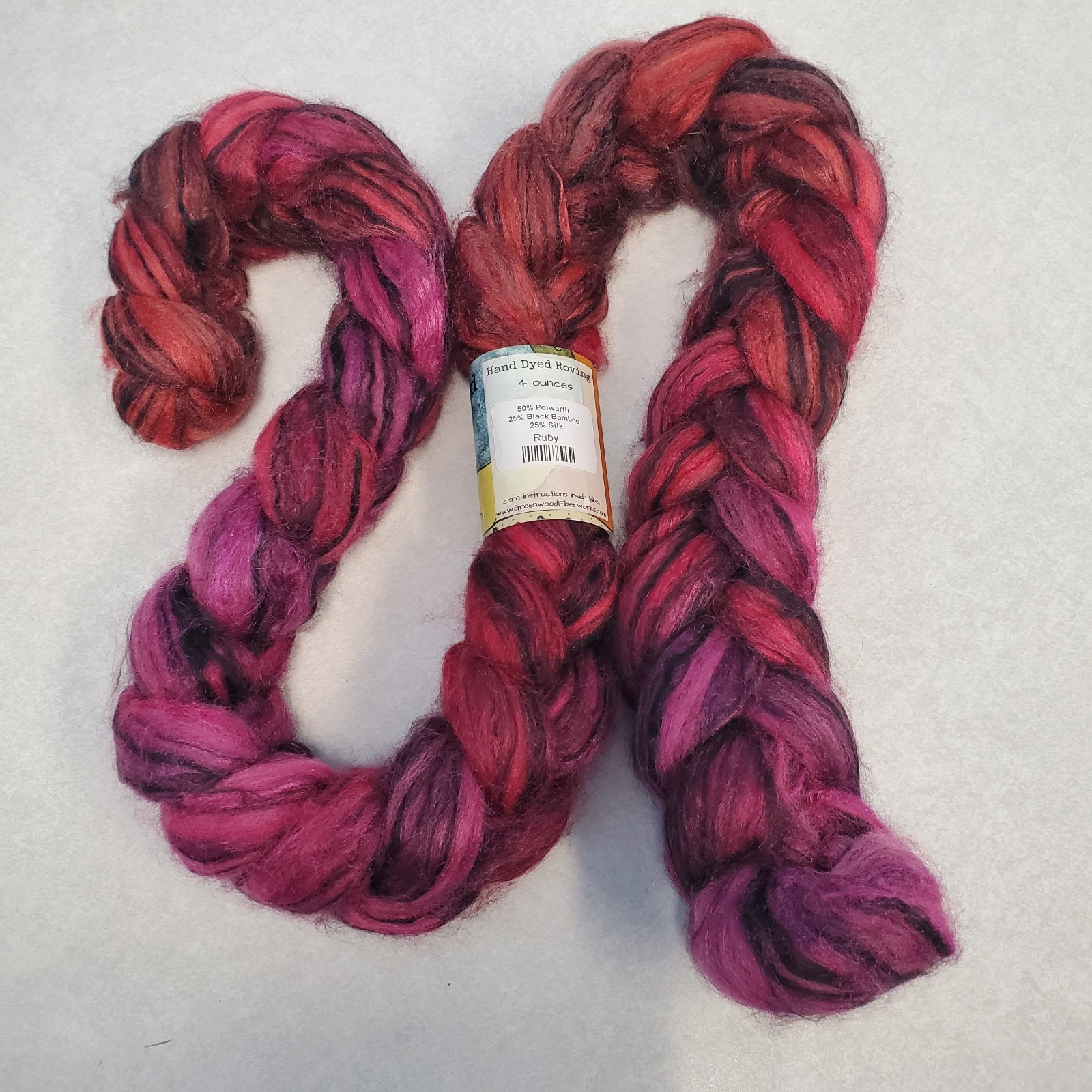 Greenwood Fiberworks roving Ruby Polwarth silk blend spinning 4oz wool