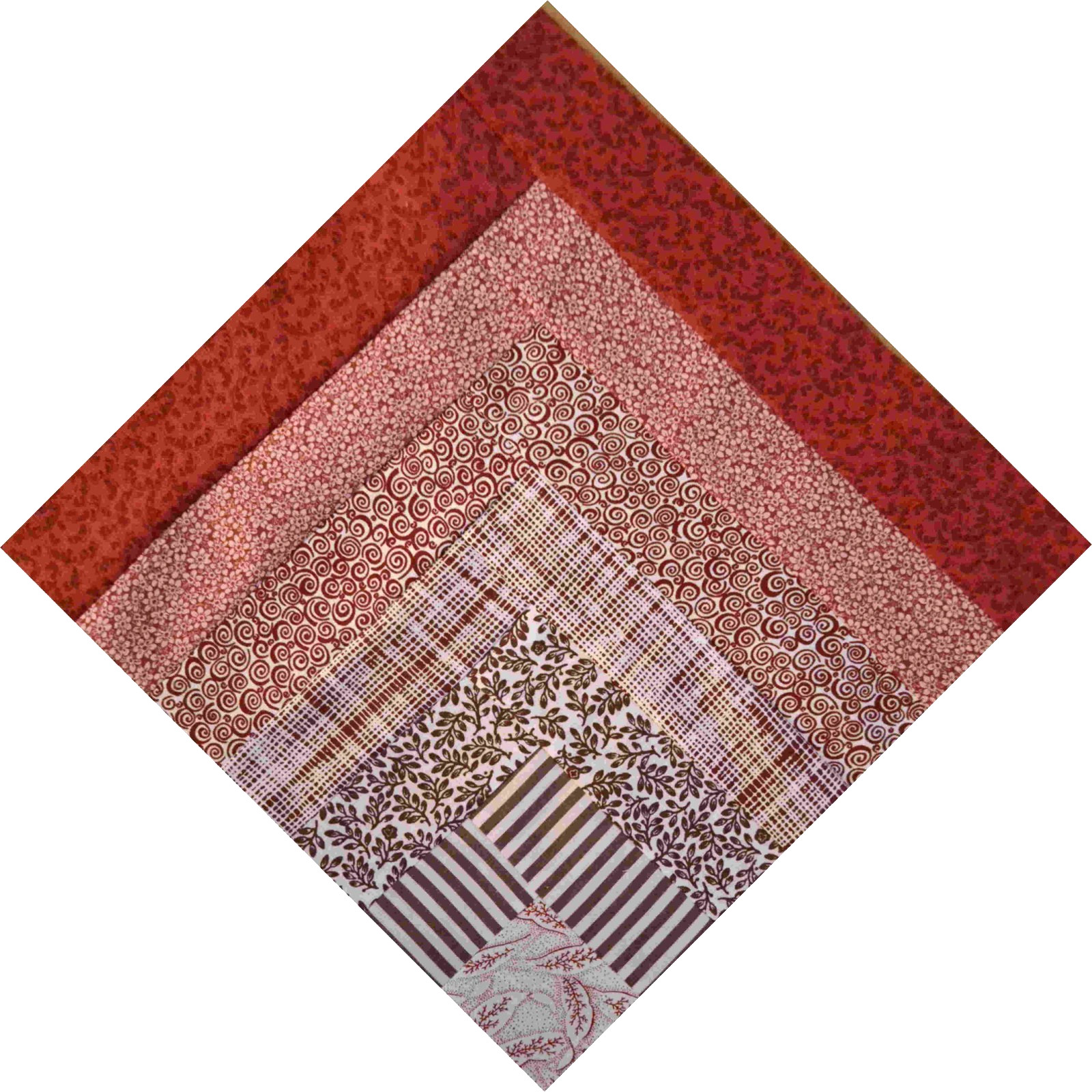 QUILT BLOCKS-Half Log Cabin in Prints of Wine, 11 1/2″ Sq. Handmade in USA(N06A)