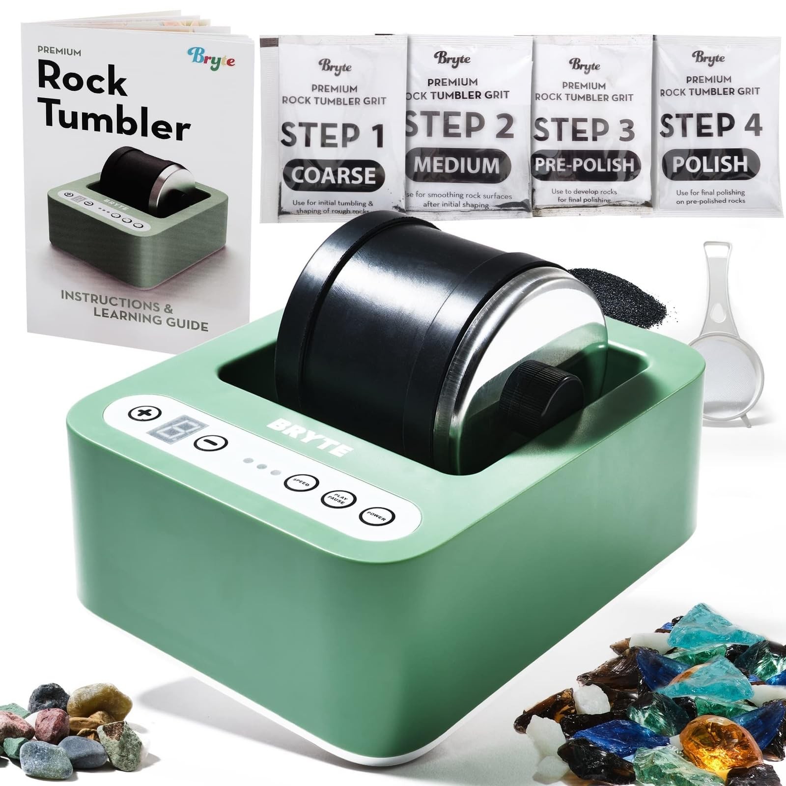BRYTE Rock Tumbler & Tumbling Machine – Medium Mint Green, Medium, Green