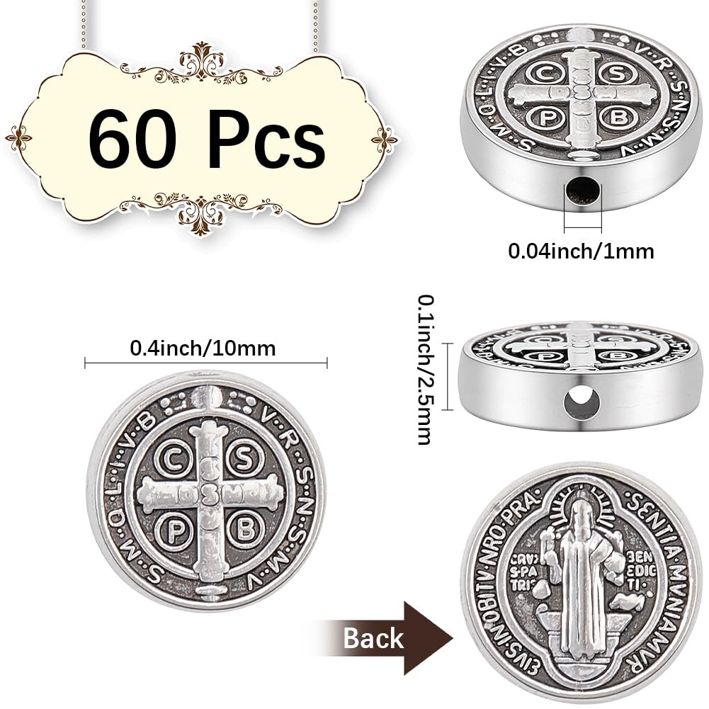 SUNNYCLUE 1 Box 60Pcs Metal Cross Beads Rosary Beads Tibetan Style Alloy Flat…