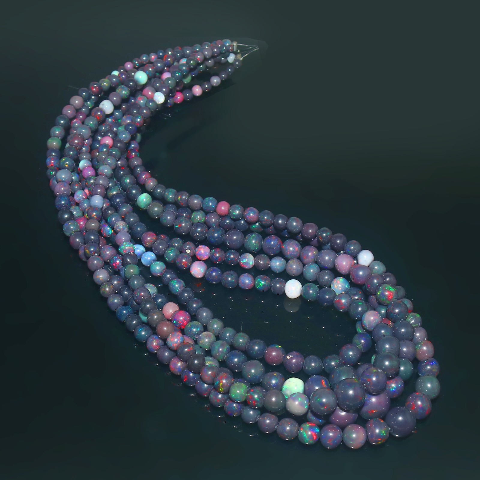 55Cts Ethiopian Opal Smooth Round Beads Black Opal Necklace NB152