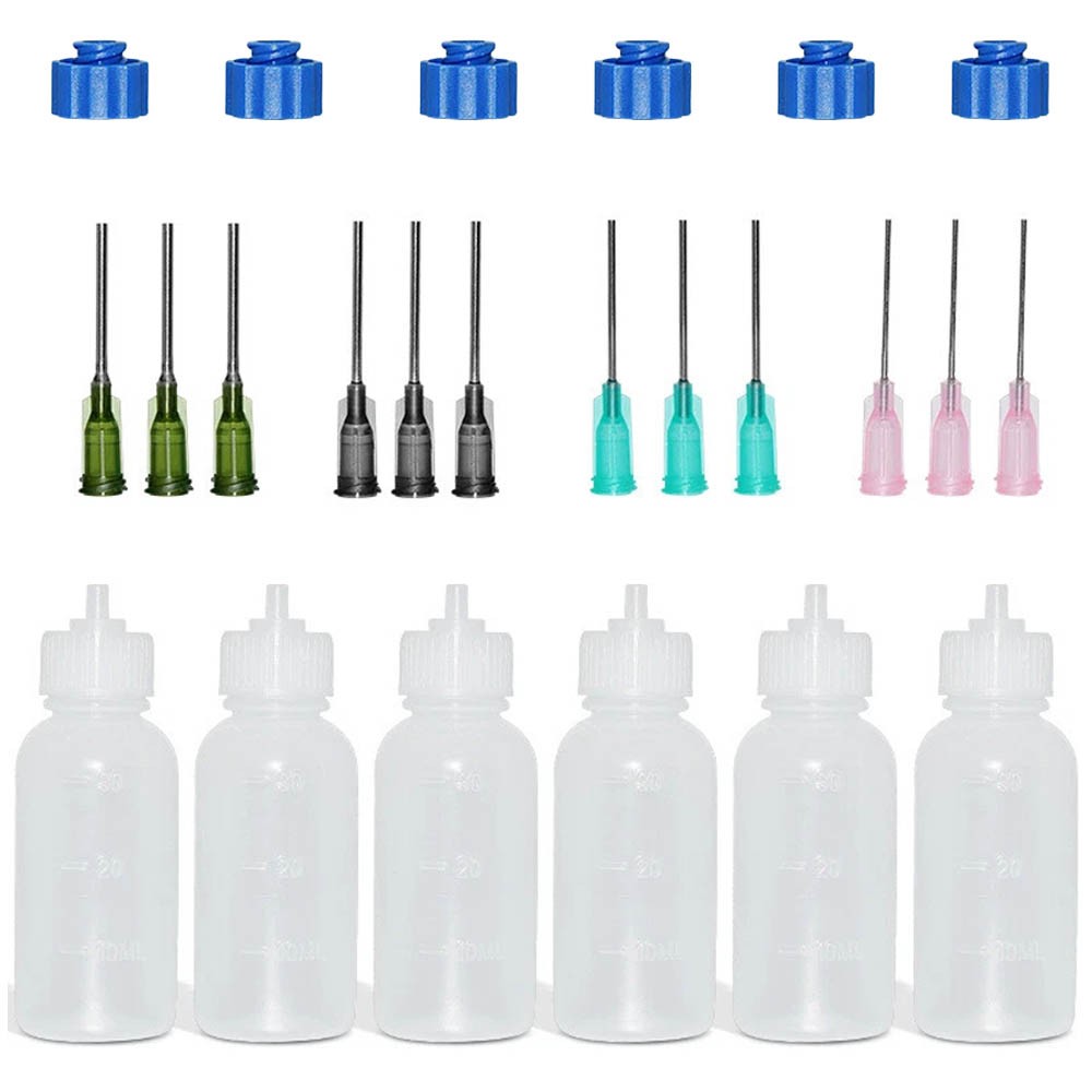 6Pc 30ml Clear Precision Applicator Bottle ,12Pcs Needle Tip, Squeeze Bottles