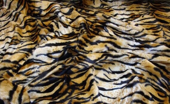 Siberian Tiger Gold Velboa upholstery Fabric per yard 60” wide
