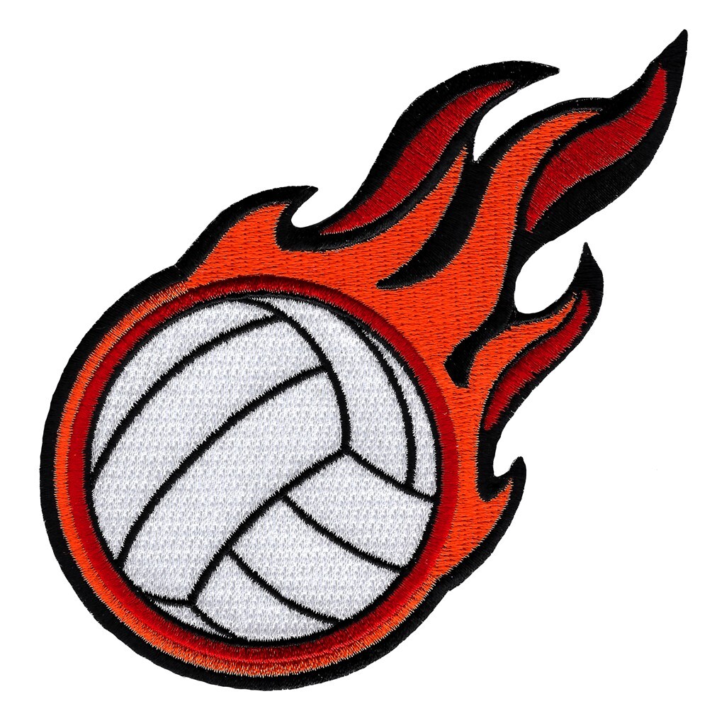 EMBROIDERED FLAMING VOLLEYBALL PATCH – new IRON-ON APPLIQUE BEACH VOLLEY BALL