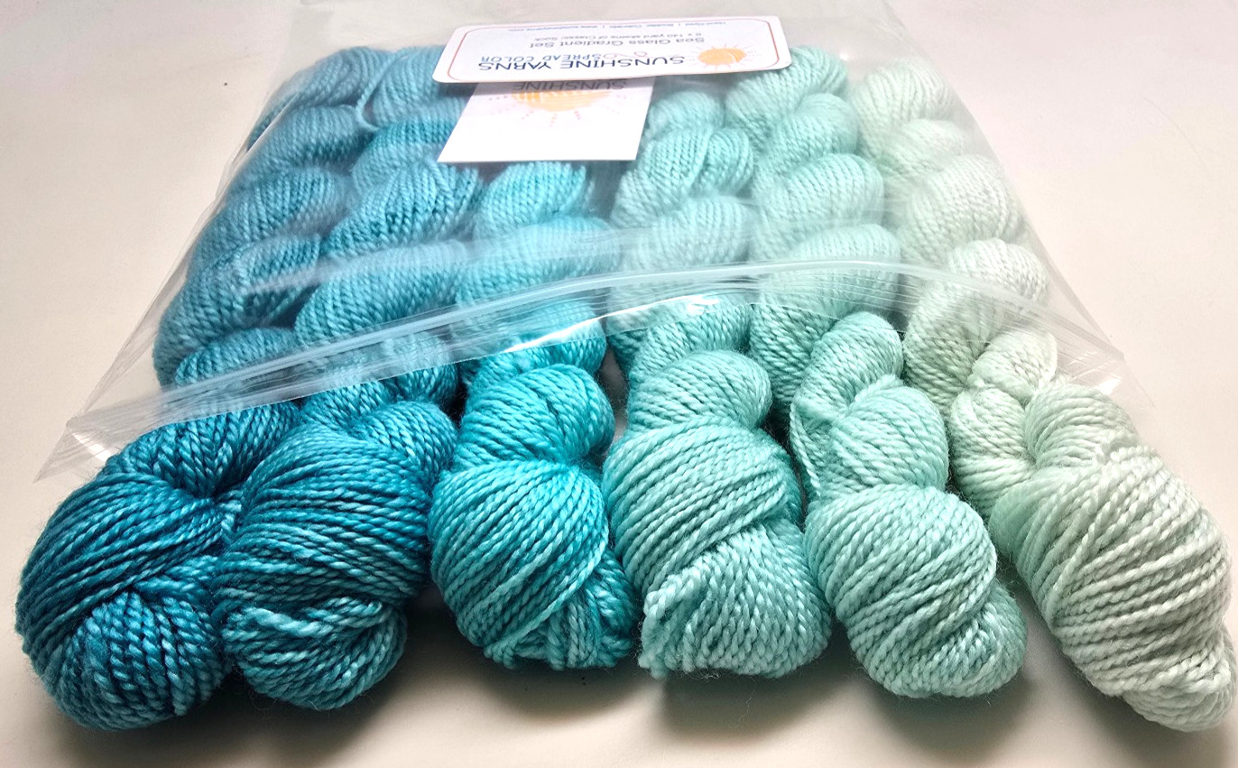 Sea Glass Gradient Set – 6 hanks/ 140 yds each Mint to Aqua SW Classic Sock TM
