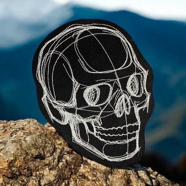 Sketch work Skull Embroidered Patch – Minimalist Skull Design on Black