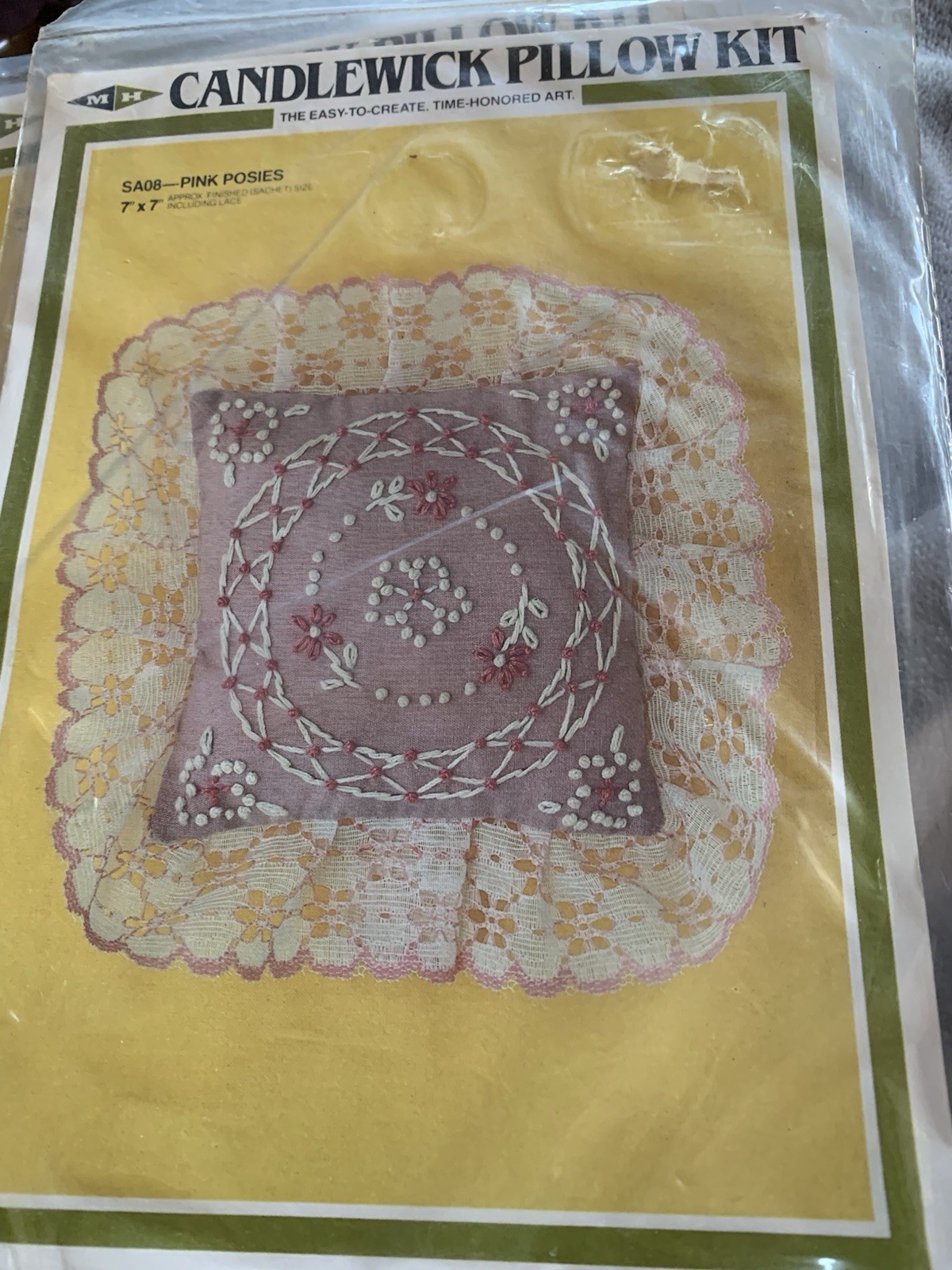 MH Yarns PINK POSIES Candlewick Sachet Pin Cushion Pillow Kit #SA08