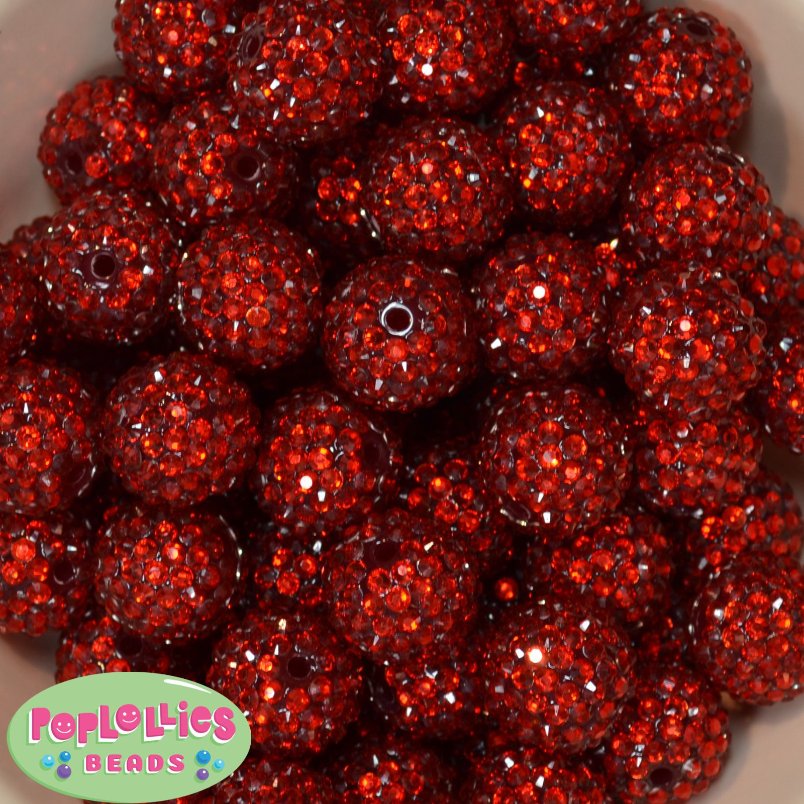 20mm RED SHINY RHINESTONE Bubblegum Beads 20 pc Chunky Jewelry Necklace