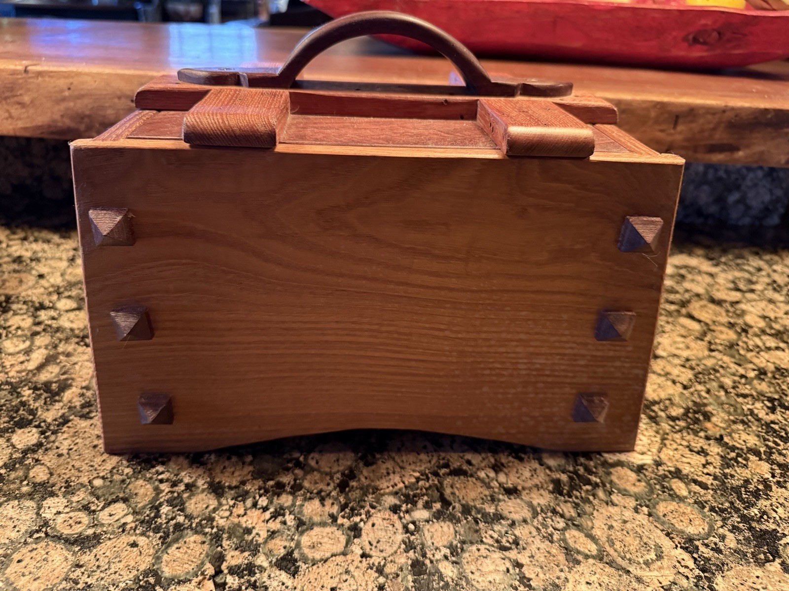 Multi-use Handmade box, made with Wormy Chestnut and Walnut wood, Iron Handles
