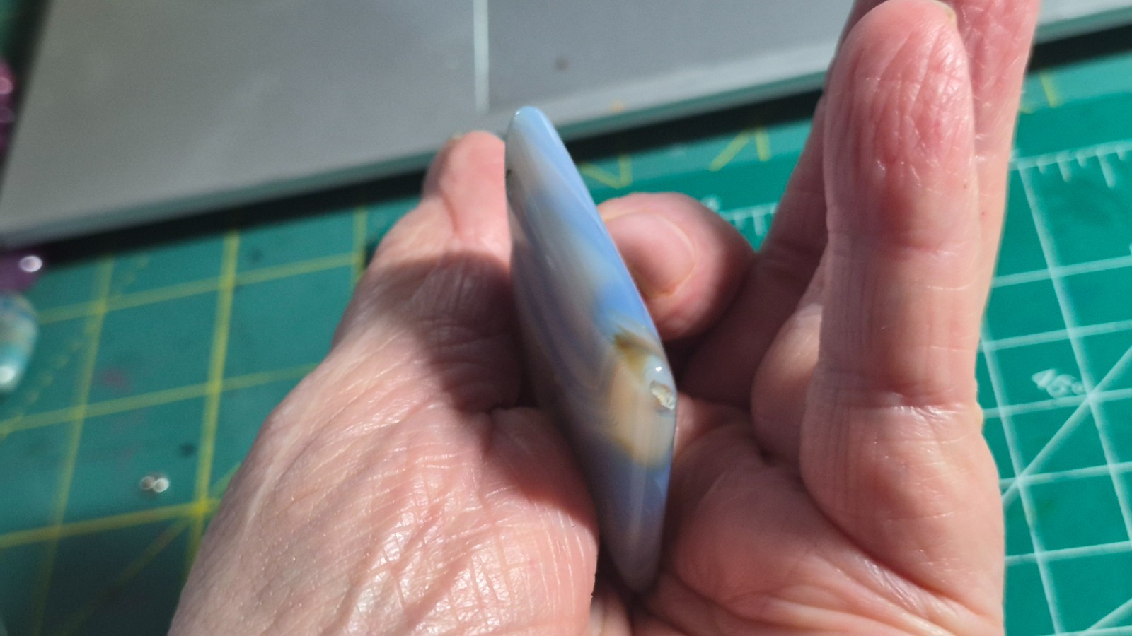 Diamond shaped huge blue striped focal agate bead 40 mm thick jewelry making
