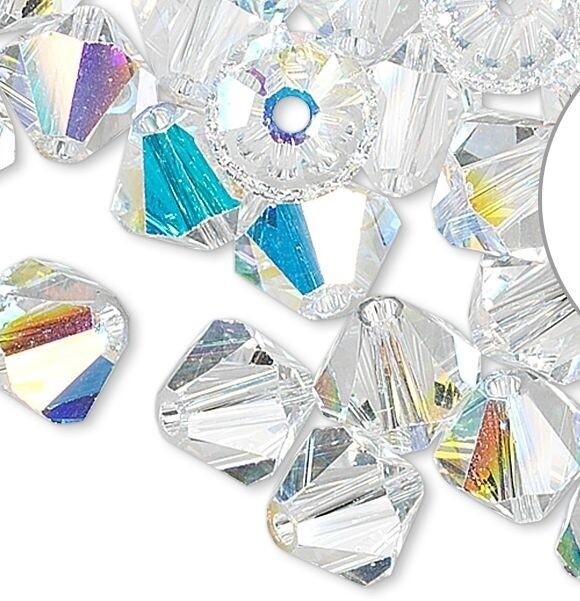 Bead, 24 Swarovski Aurora Borealis Crystal 6mm Xilion Bicone Beads (5328)
