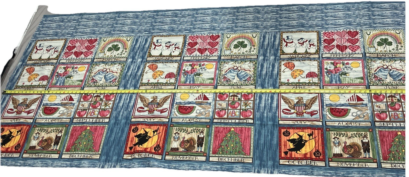 Calendar Months Seasons Print 3-Panel Fabric Total Length 94″ x 46″