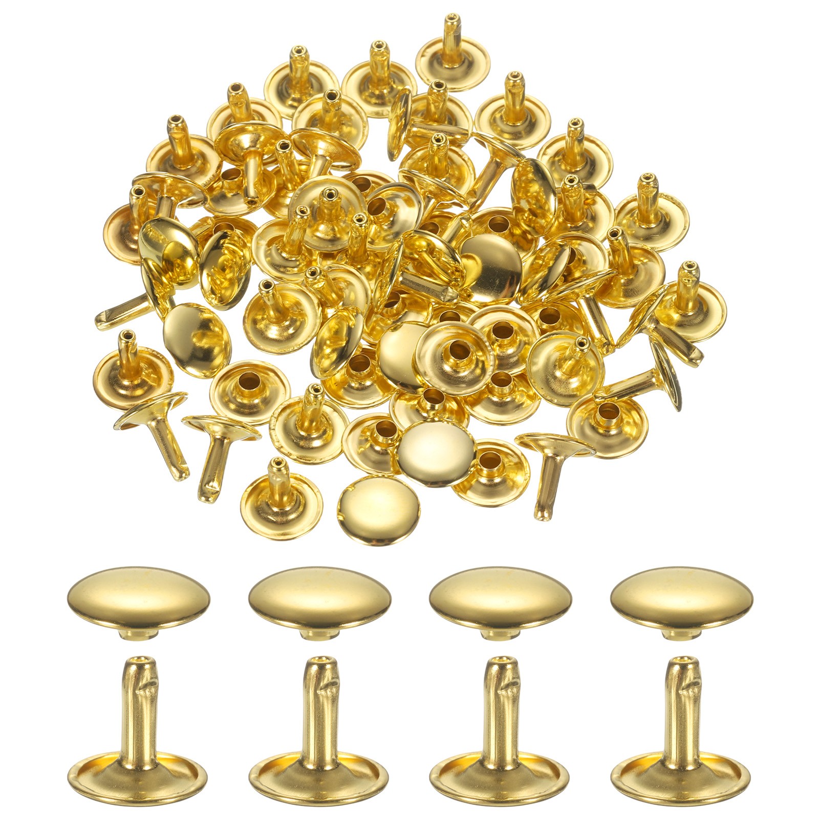 120 Set Leather Rivets 10mm Double Cap Rivet Tubular Metal Studs Gold