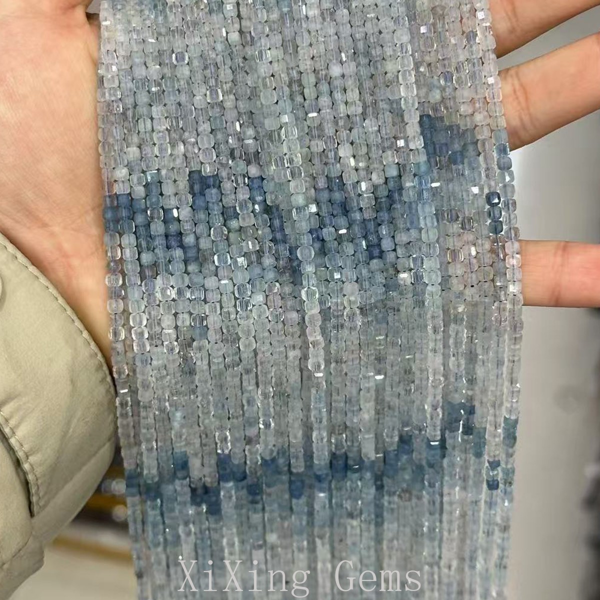 3mm Natural Faceted Cube Square Gradient Aquamarine Beads for Jewelry Making DIY