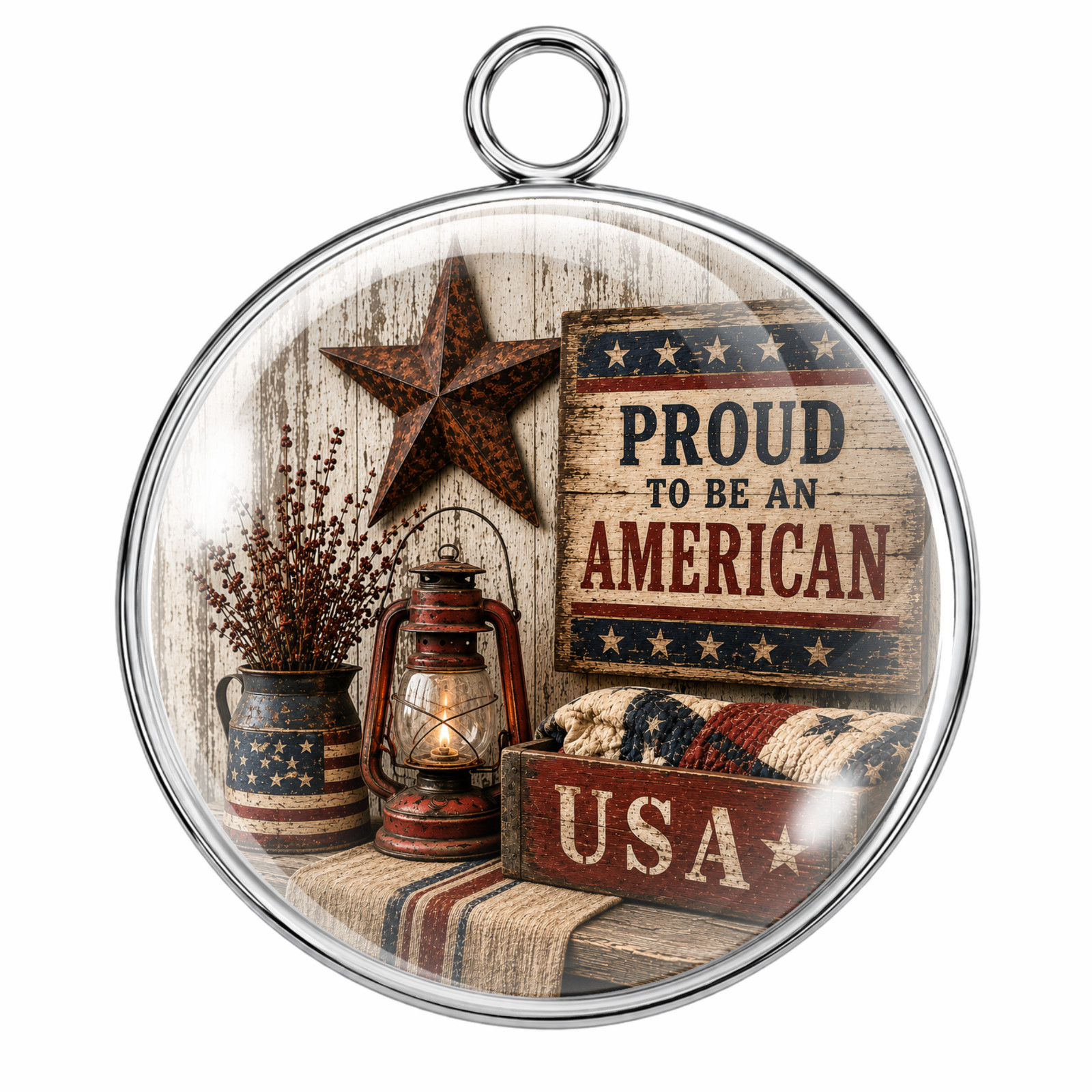 Proud To Be An American Glass Cabochon Charm