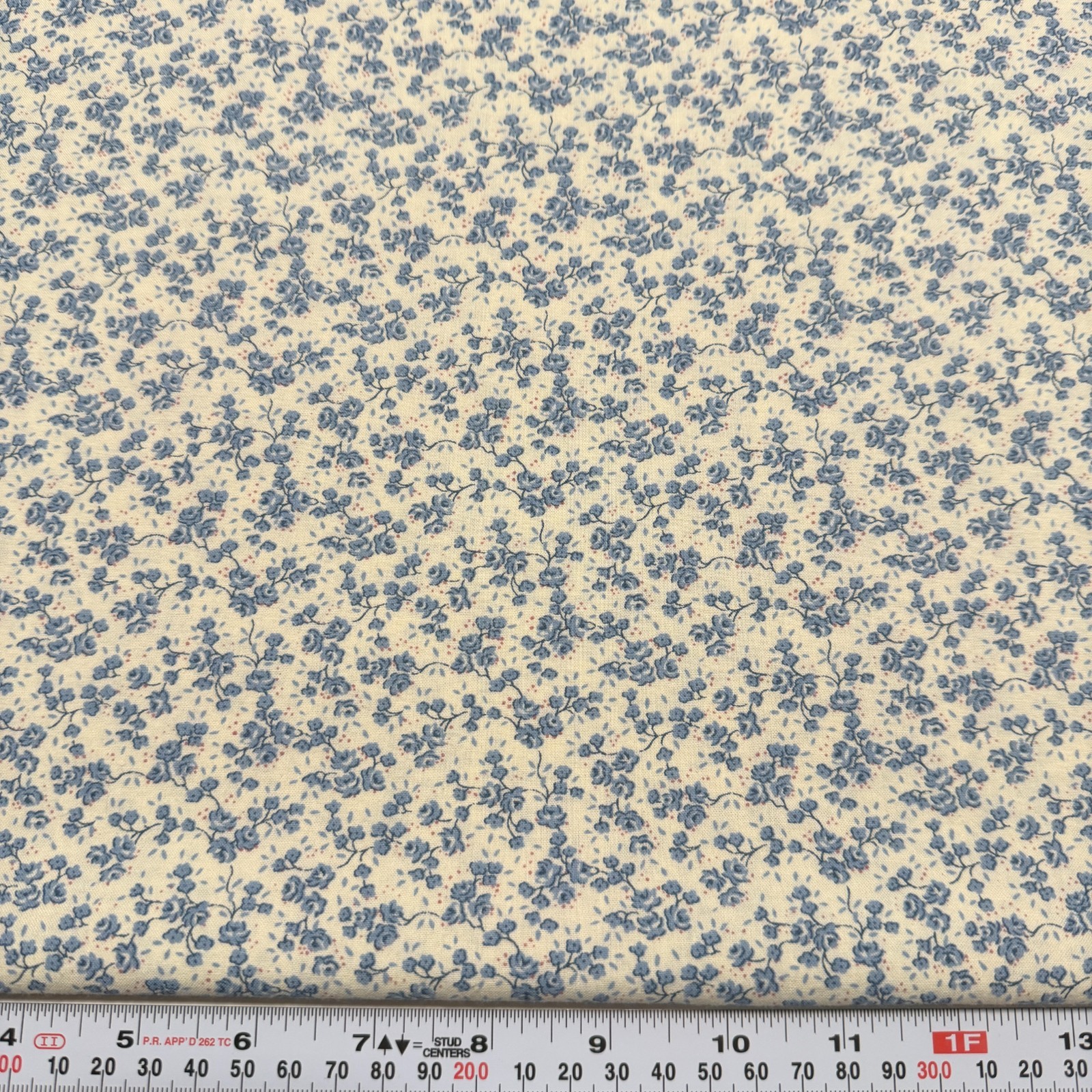 Vintage 1992 Fabric Traditions Blue Florals Cream Cotton Fabric by the HALF YARD