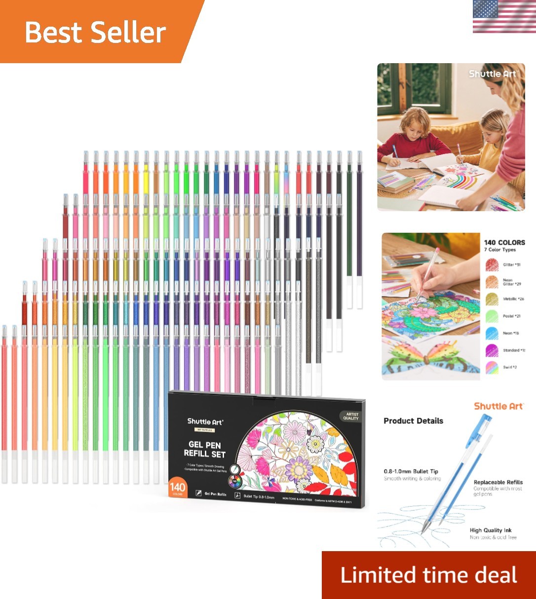Gel Pen Refills, 140 Colors No Duplicates Gel Pen Refills, 7 Color Types for …