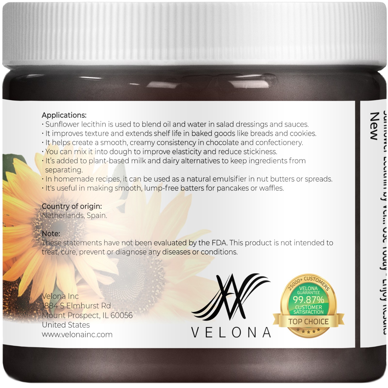 Sunflower Lecithin by Velona 2oz-7lb Unrefined Cold Pressed Hair Body Skin Care