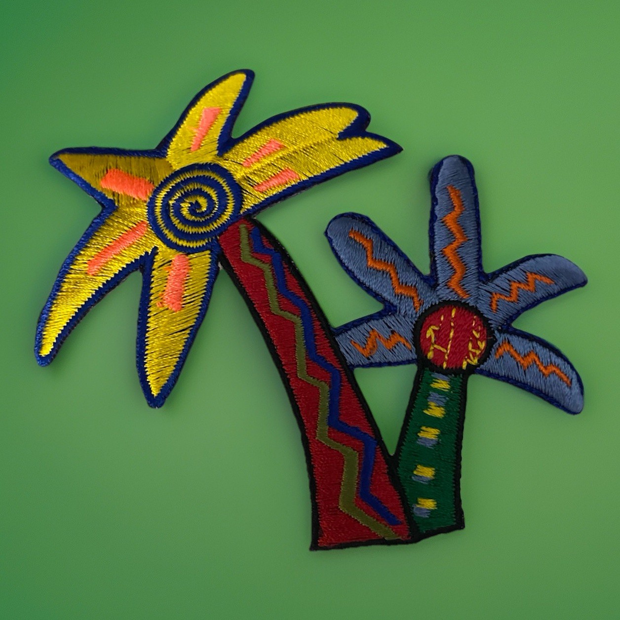 Funky Tropical Palm Trees Embroidered Iron On Patch DIY Applique 3.75″t x 3.5″w