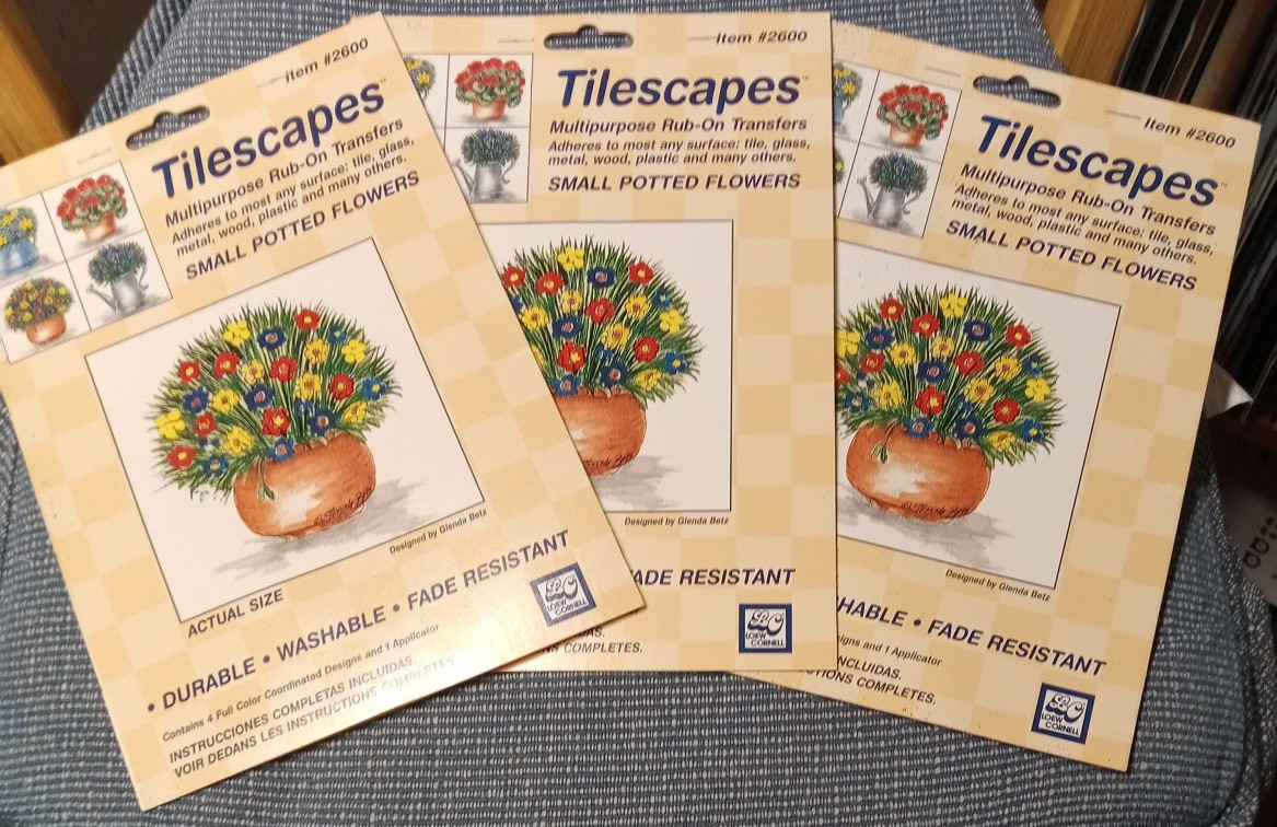 Lot of 3 Tilescapes Small Potted Flowers Multi Purpose Rub On Transfers Decals