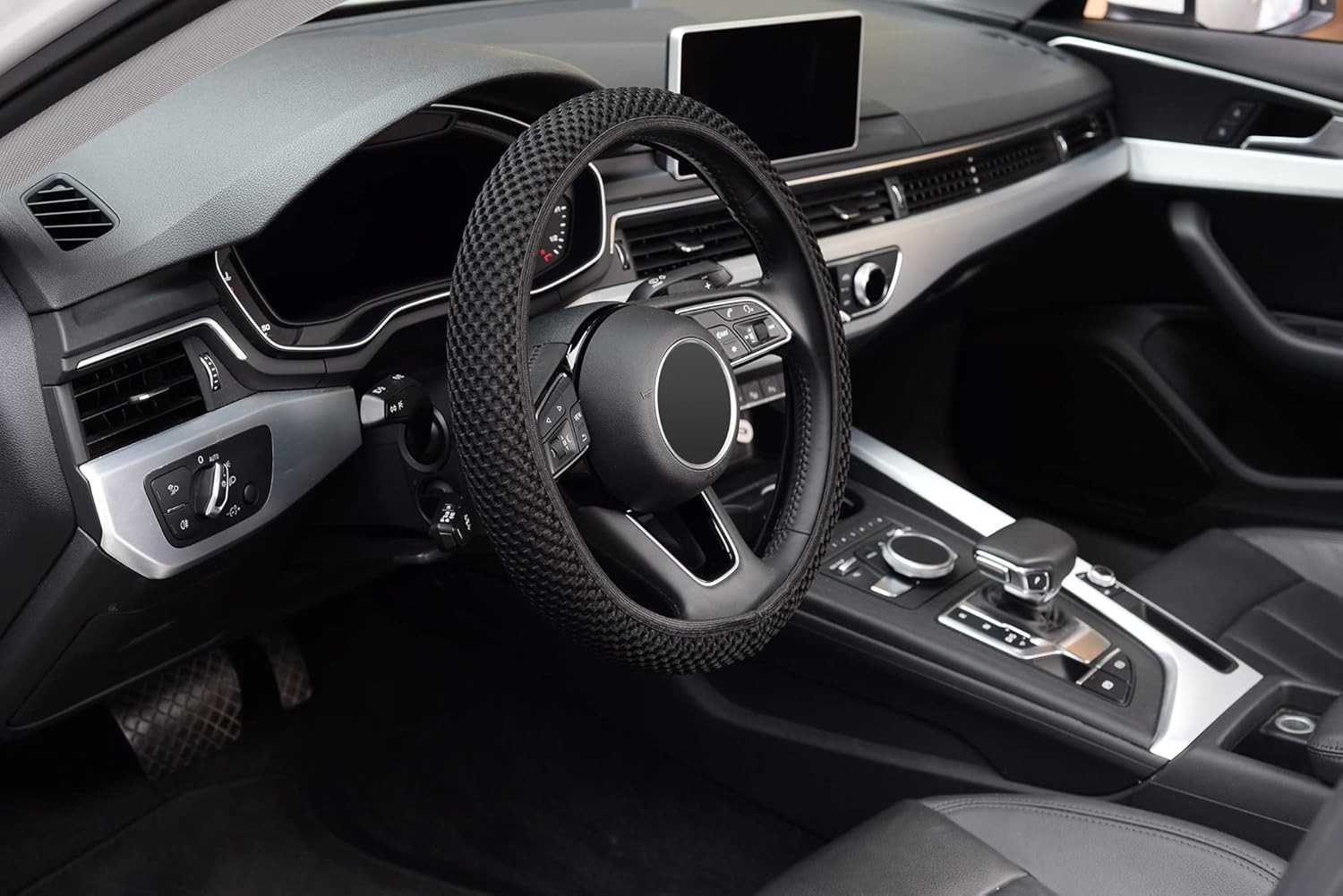 KAFEEK 15″ Elastic Steering Wheel Cover Microfiber Anti-Slip Black Universal