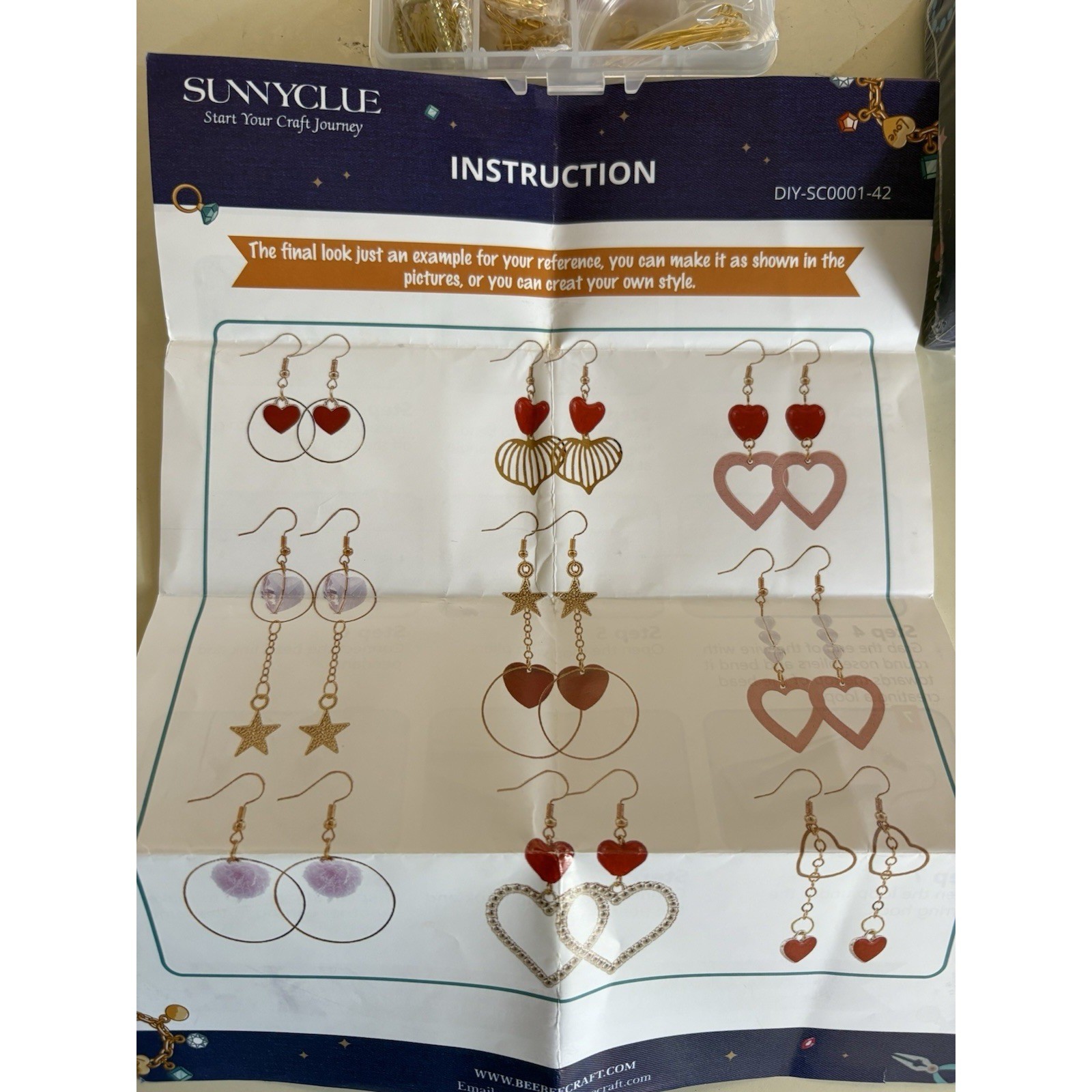 Sunnyclue Heart Earring Kit DIY 9 Pairs Beads Charm Earrings