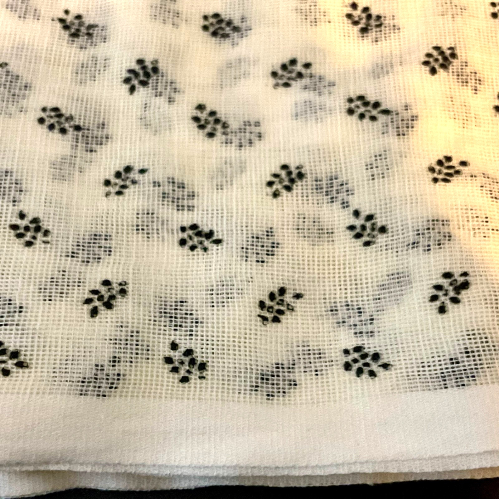 Antique Cottage Black/Ivory Flocked Gauze Net Curtain Fabric 7.6 yds x 35” wide