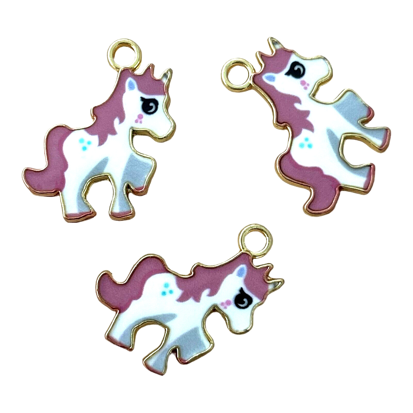 10 pcs Pony Charms Pink White 24x20mm Pendants Beading Arts Crafts Bead Drops
