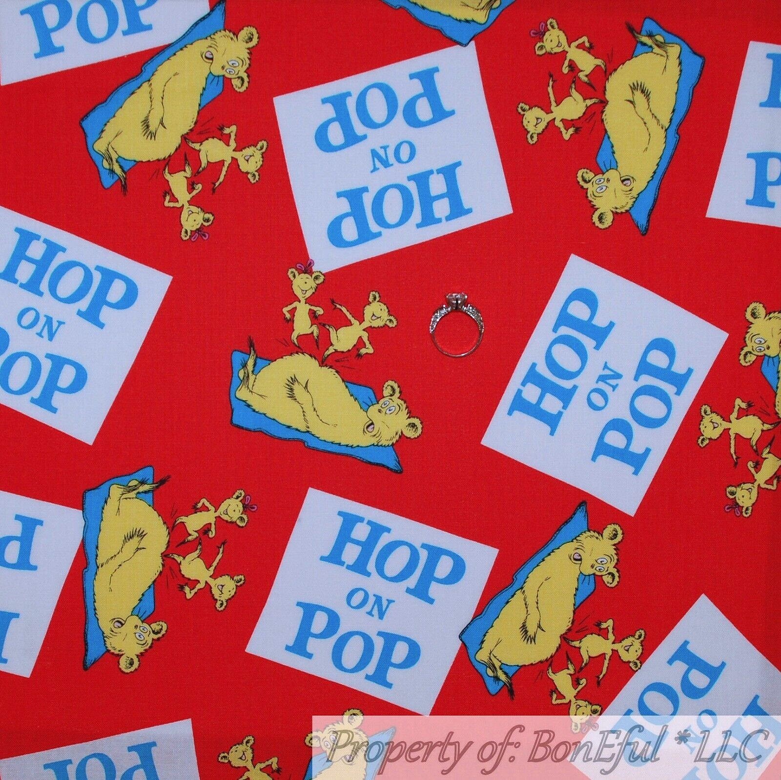 BonEful FABRIC FQ Cotton Quilt Red White Blue Hop on Pop Dr Seuss Baby Boy Girl