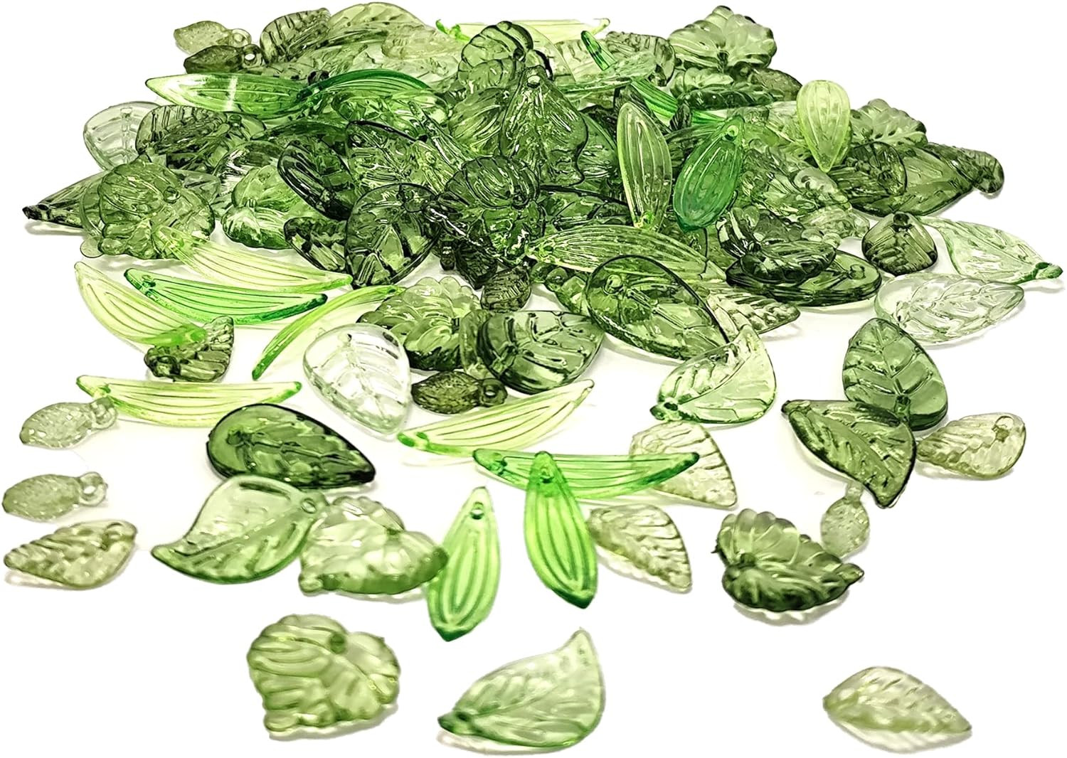 Assorted Green Leaf Beads for Jewelry Making – 120PCS Acrylic Craft Charms Bulk