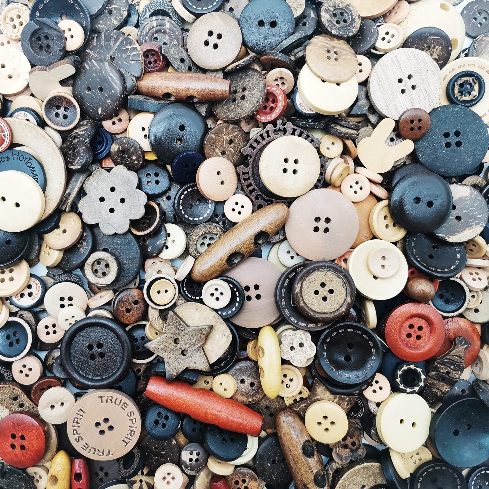 1600Pcs Mixed Wooden Buttons for Crafts – Assorted Sizes Coconut Shell Sewing DI