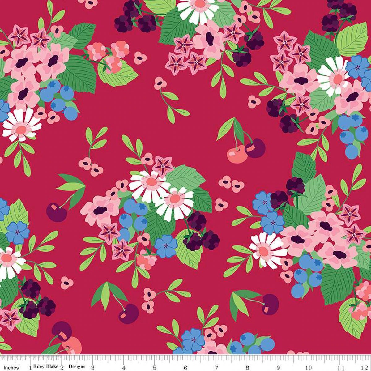 Cloudburst Cotton Fabric Riley Blake Floral Red By the Yard